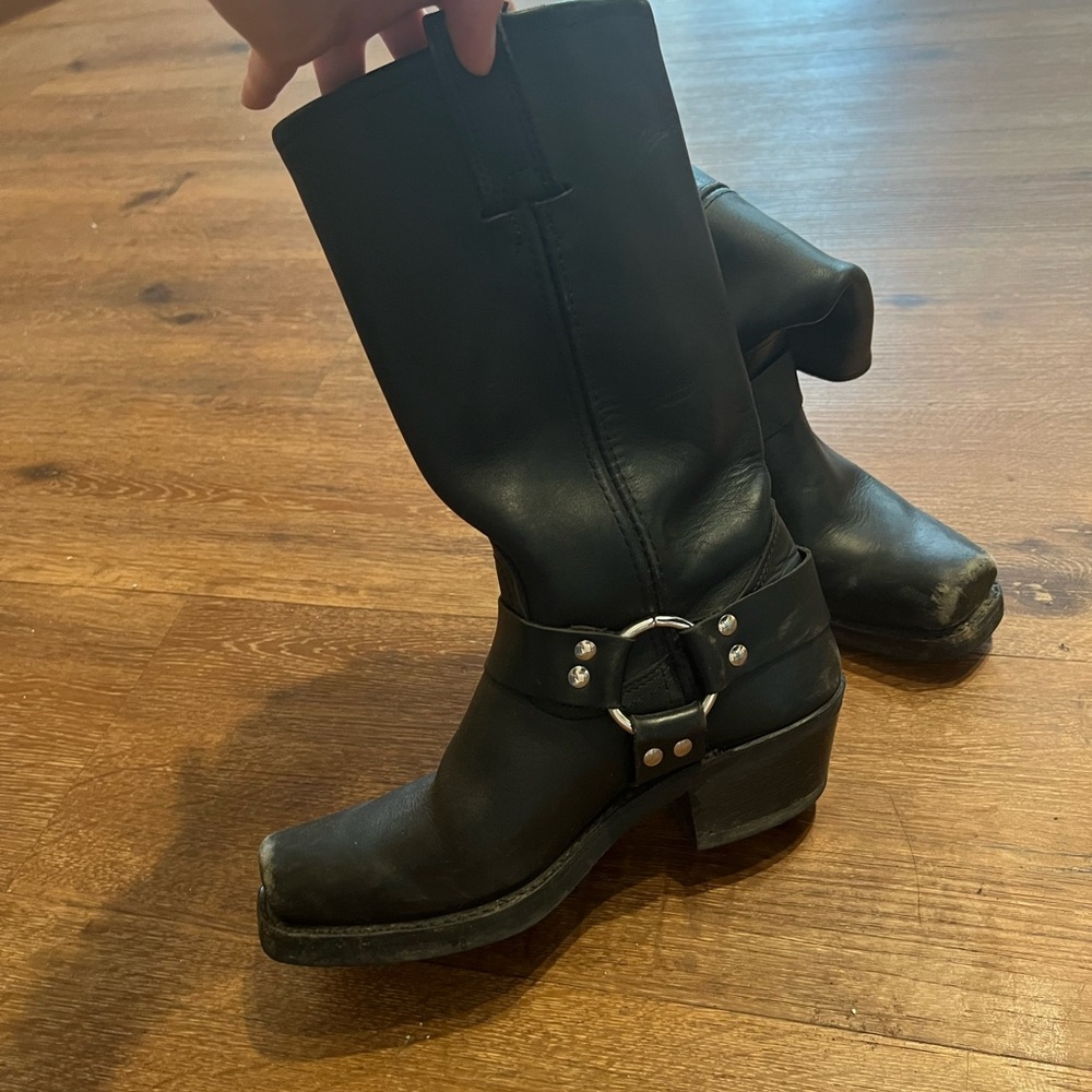 Frye Black Leather Moto Boots